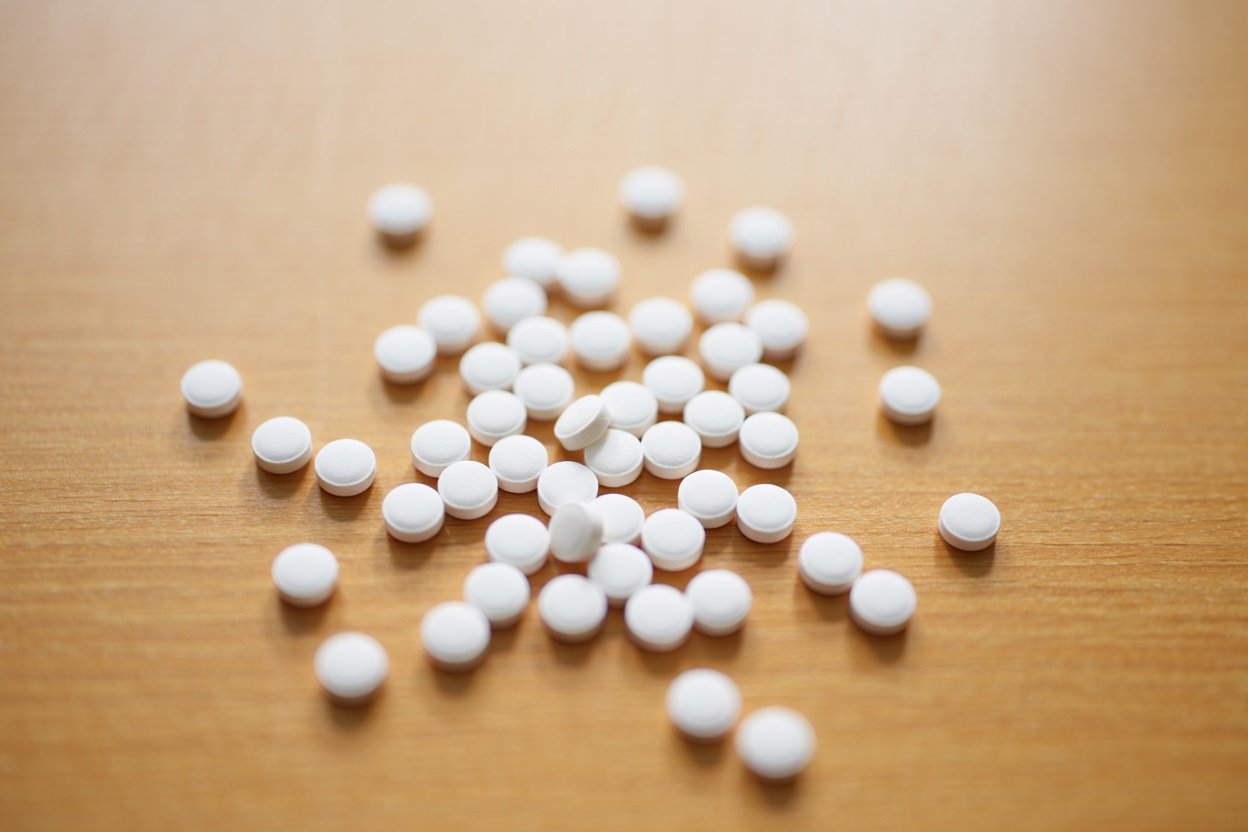 Белые таблетки на столе